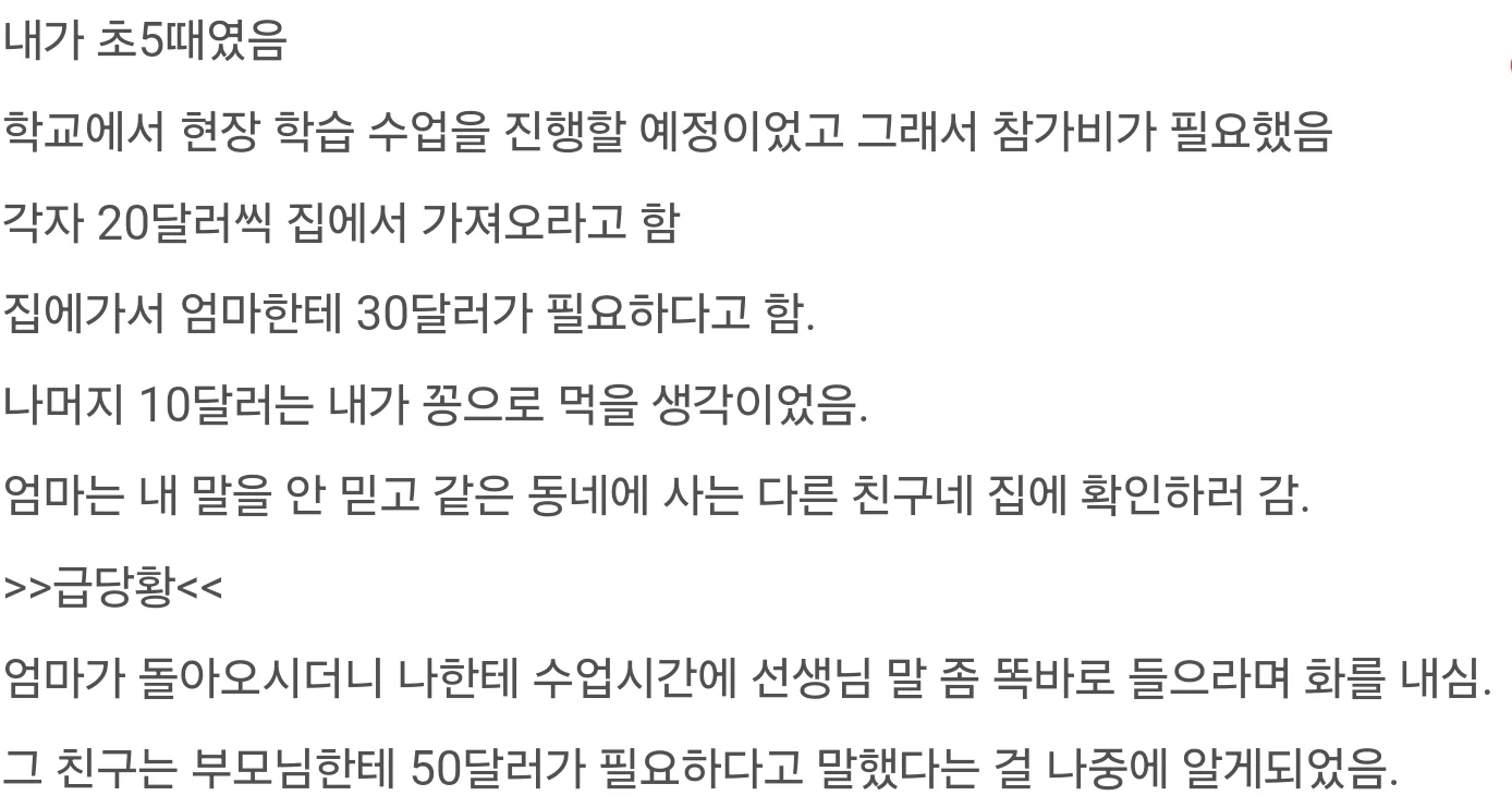 현장 학습 참가비 빼먹으려던 잼민이
